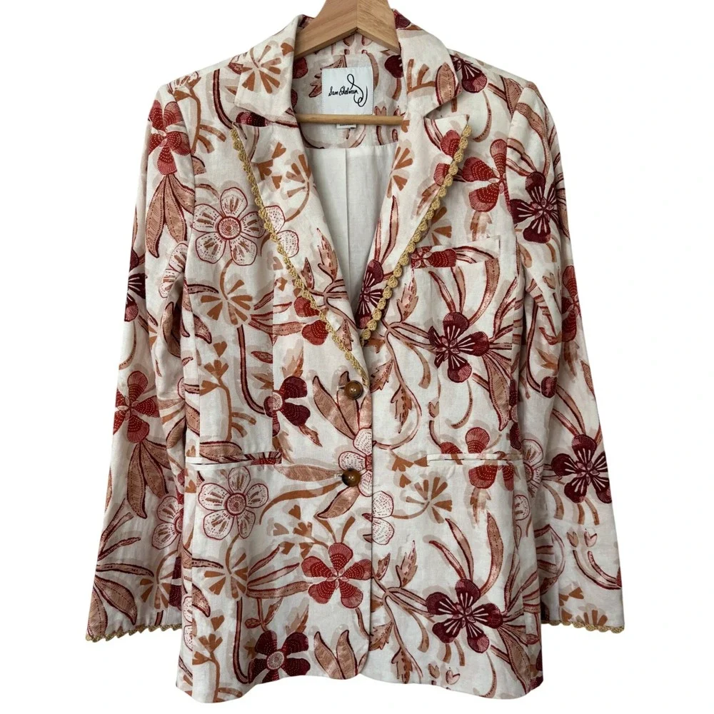 Sam Edelman Women's Enola Printed Blazer Size XS Linen Blend Floral - Picture 2 of 9